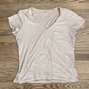 Madewell pocket whisper cotton v- neck ss tee medium sheer pink/blush/nude euc